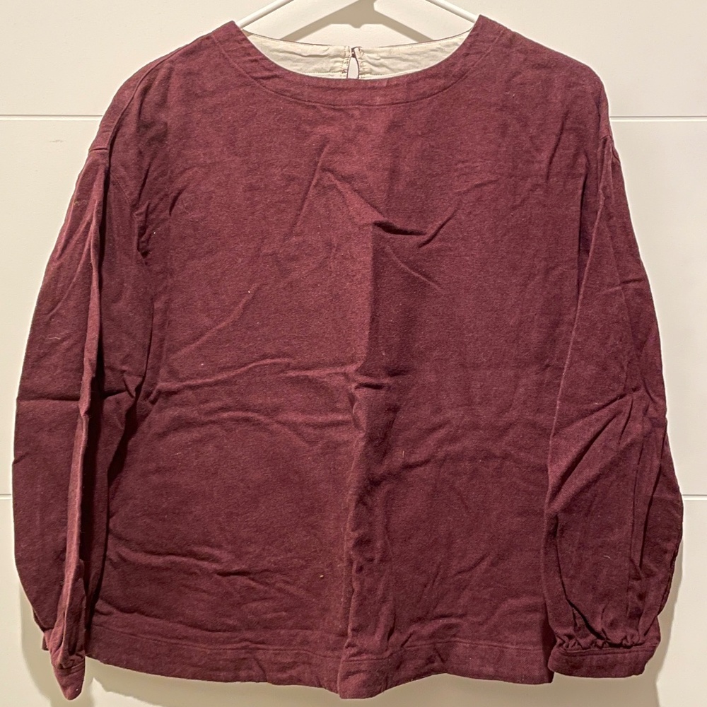 MUJI 100% Organic cotton Flannel Babydoll Blouse shirt top Maroon Burgundy XS